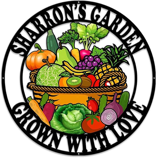 MeMate Vegetable Garden Sign Outdoor Decor, Garden Signs to Personalize, Personalized Metal Decorations, Custom Name Plaques for Men Women Mom Dad Potting Shed She Shed