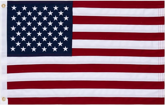 JRED Cotton American Flags for Outside 16x24 Inch US Flag Heavy Duty Outdoor USA Fade Resistant Embroidered Stars, Brass Grommets, Celebrating the 250th Anniversary of USA