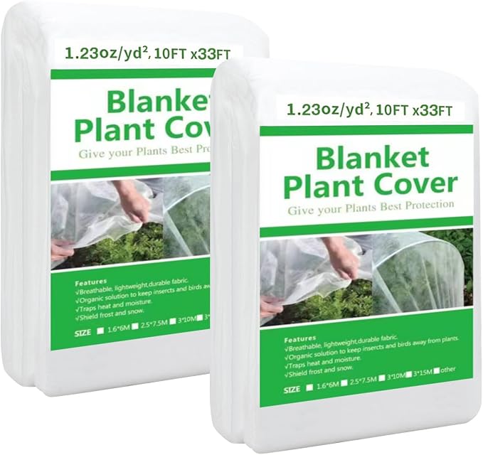 2 Pack Plant Covers Freeze & Sun Protection,10ft x 33ft Frost Cloth Plant Cover Blanket for Outdoor Plants Winter or Floating Row Covers Freeze Protection Garden Covers for Vegetables Insect