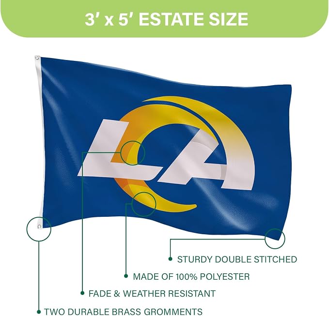 Team Sports America NFL Los Angeles Rams 3 x 5 Outdoor Durable House Flag with Grommets | Sport Team Flag & Banner | Indoor Wall Decor Flag for Room | Works with Flag Poles for Outside House