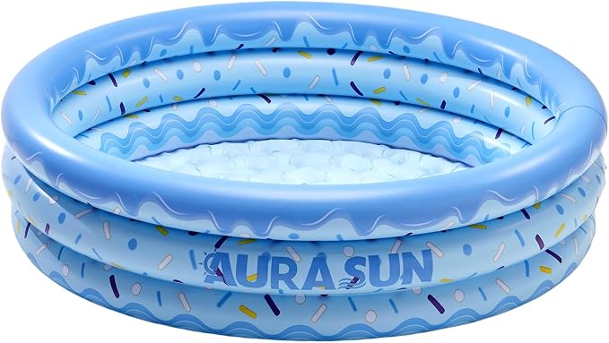 Inflatable Baby Pool Small Kiddie Swimming Pool, 3 Rings Round Pad Pool for Kids & Toddler, 48"X12" Portable Indoor Ball Pit Toys, Outdoor Water Play for Girl/Boy (Blue)