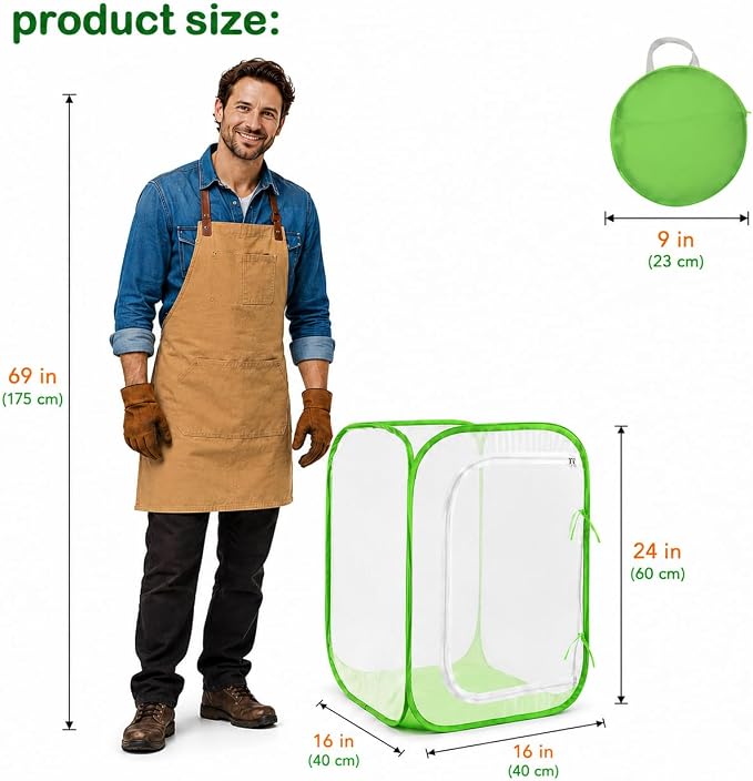 Pop Up Plant Tent, Zippered Mesh Grow Cage for Garden Pest Protection, Durable Reusable Plant Cover for Vegetables Fruits Flowers Against Birds & Insects for Outdoor Indoor Plants(16 x 16 x 24 Inches)