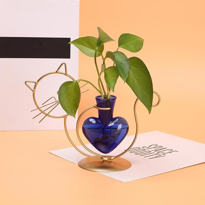 Plant Terrarium Plant Propagation Station Cat Lover Gifts for Women | Plant Lovers Home Office Decor Cat Desk Accessories