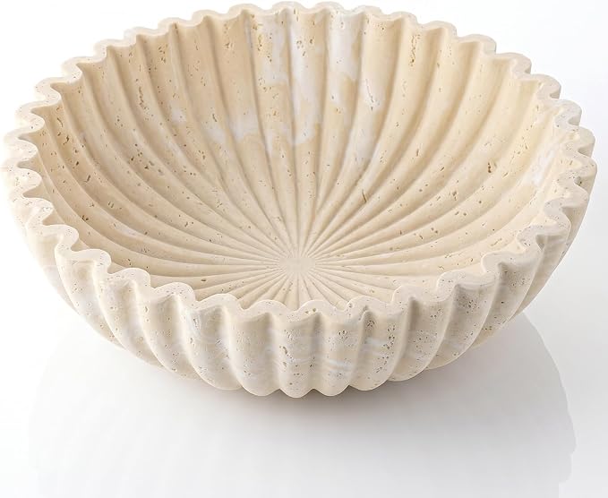 Large Decorative Fruit Bowl for Kitchen Counter, Travertine Stone Look Modern Minimalist Snack Candy Bowl for Table Centerpiece Decor, Home, Office, Hotel, Entryway (Yellow)