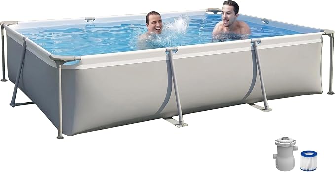 DIMAR GARDEN Above Ground Swimming Pool with Filter Pump, Outdoor Rectangular Steel Frame Swimming Pool for Kids Adults,10ft x 6.8ft x 25.6in