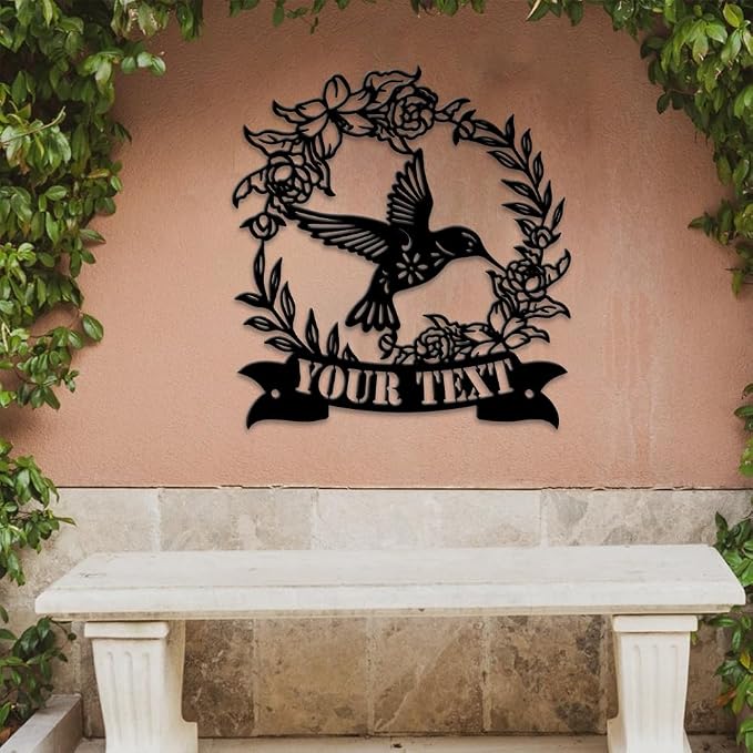 MeMate Personalized Garden Metal Signs Outdoor Décor, 8" - 24" Garden Signs Metal, Hummingbird Flowers Garden Signs to Personalize, Shed Shed Sign, Rustic Plaque