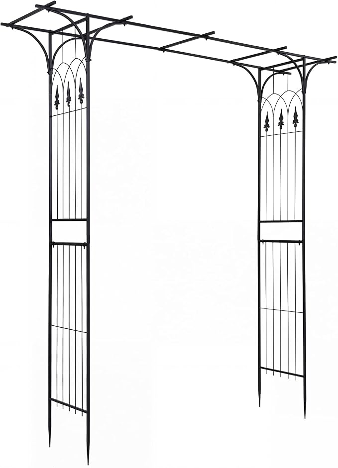 Giantex Metal Garden Arbor with Flat Top Roof, 85" Heavy Duty Outdoor Arch Trellis with Pointed Legs for Climbing Plants, Decorative Wedding Archway for Backyard, Lawn, Party Backdrop