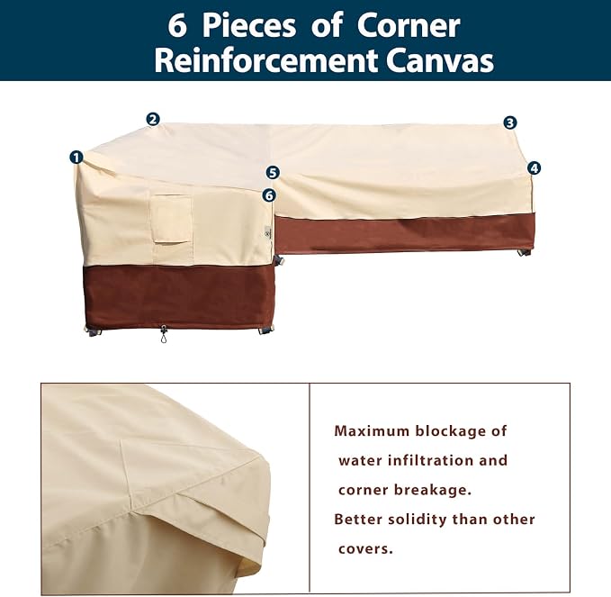 Outdoor Sectional Cover, 90-inch V-Shaped Patio Furniture Sofa Covers Waterproof Rip-Stop Anti-UV 600D Heavy Duty Outdoor Couch Cover with 3 Air Vents, 90''L 90"L 33.5''D 31''H