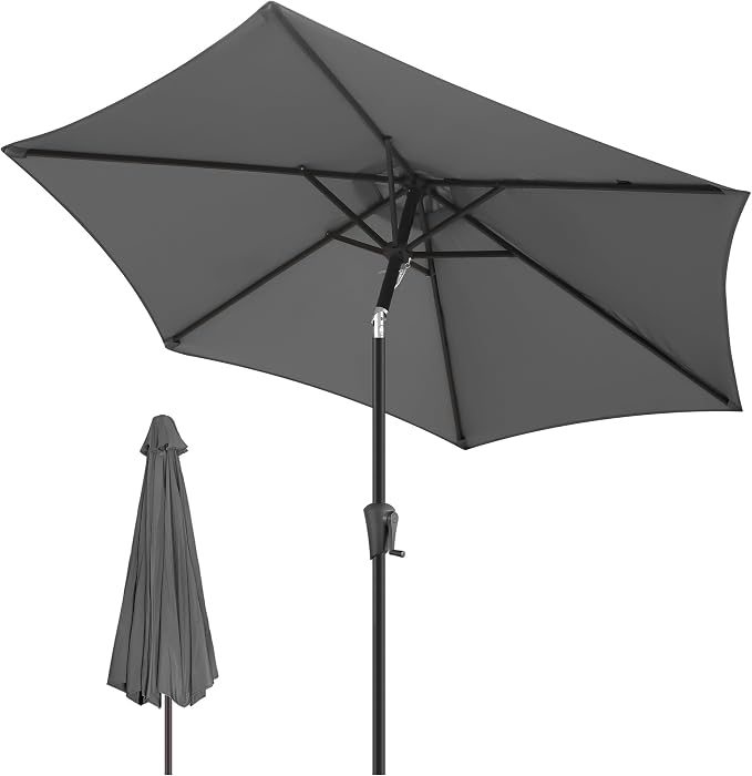FLAME&SHADE 10ft Patio Umbrella - Outdoor Umbrella with 6 Sturdy Ribs, Push Button Tilt and Crank, UV Protection Table Market Umbrella for Pool, Porch, Garden, Deck, Backyard (Anthracite)