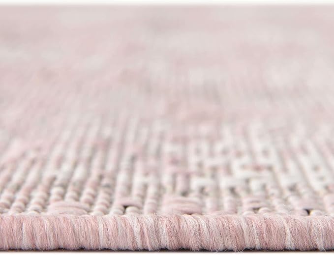 Unique Loom Outdoor Traditional Collection Area Rug - Valeria (5' 3" Square, Pink/ Ivory)