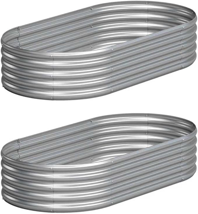 Galvanized Raised Garden Bed Outdoor, 4x2x1ft(2Pack) Metal Heavy Duty Planter Boxes for Gardening, Easy Assemble Bottomless Small Oval Plant Container Kit for Vegetable, Flower, Fruit, Silver