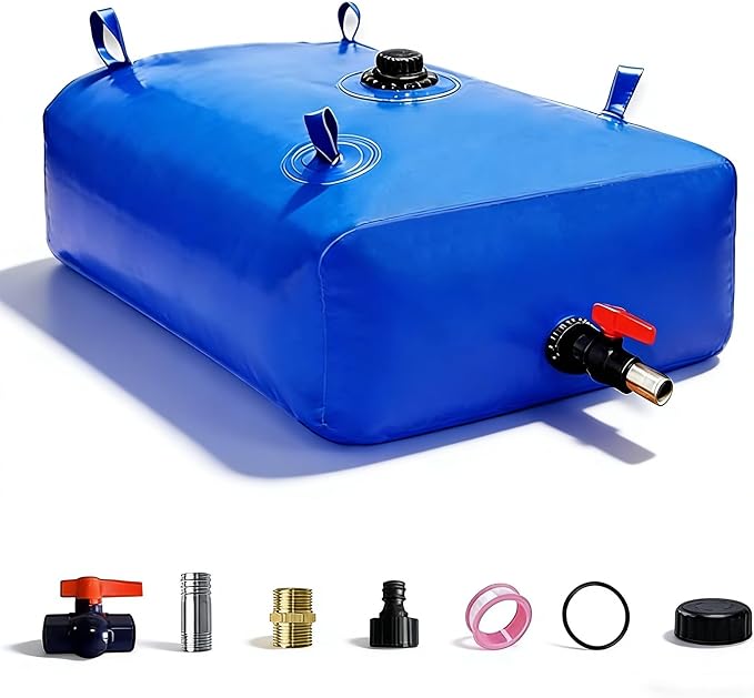 GHOSOONE 400 L/100 Gal Water Bladder Tank, Foldable Portable Water Storage Container, Emergency Water Bag for RV, Truck Bed, Fire Prevention, Drought Resistance, Blue