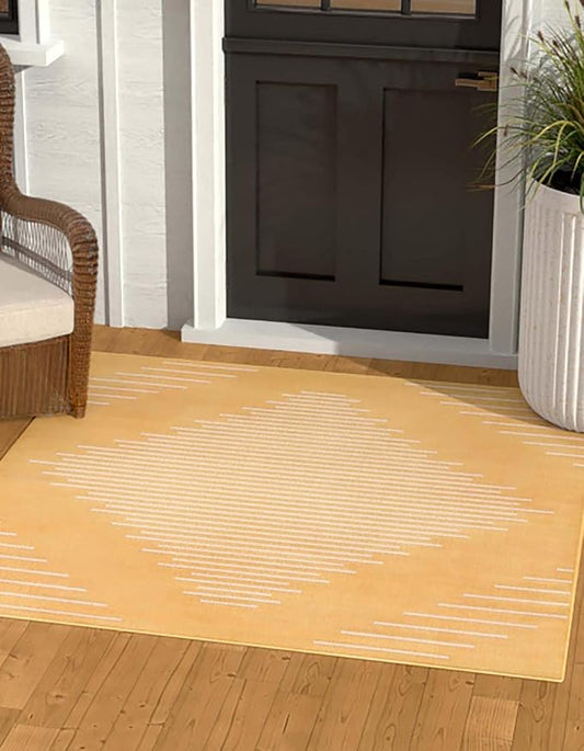 Unique Loom Outdoor Modern Collection Area Rug - Tambor (10' 8" Square Yellow/Ivory)