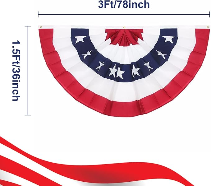 American Pleated Fan Flag, 3 x 1.5 Ft USA Patriotic Half Fan Bunting, Indoor Outdoor 4th of July Memorial Day 250th Anniversary Decorations (4 Pcs)