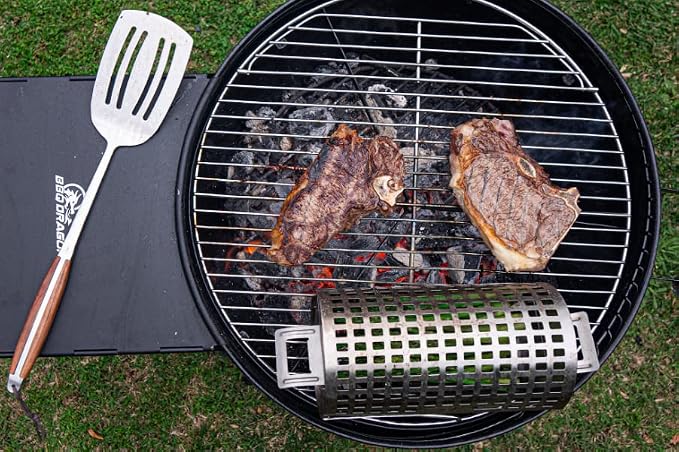 BBQ Dragon Rolling Grill Basket – Large Stainless Steel with Snap-Close Lid, Dishwasher Safe for Vegetables, Fish, and Meat
