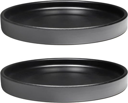 Yukfona Ceramic Plant Saucer Tray 2 Pcs 8 Inch Black, 8.5" OD x8.15 ID x1 Deep| Fits Flower pots Bottom≤ 8.15", Heavy Duty Glazed Round Planter Drip with Catch Basin for Indoor Outdoor Plants