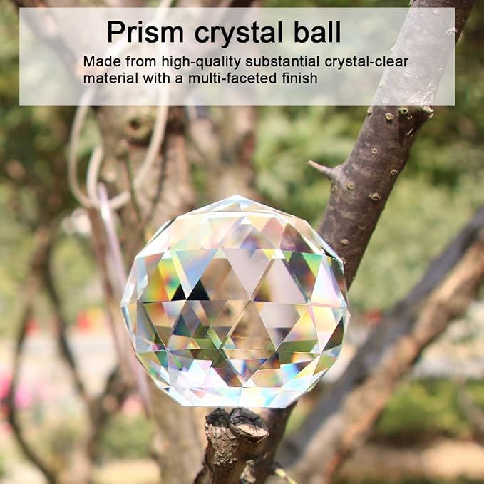 2 Pack Clear Glass Crystal Ball Prisms Window Rainbow Maker Sphere Faceted Gazing Ball Prism Prism Suncatcher for Home Décor, Feng Shui, (60mm /2.36inch, 2 pcs)