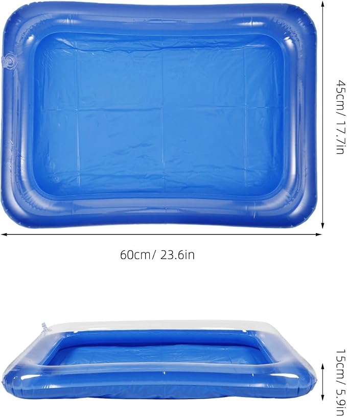 NOLITOY Portable Mini Swimming Pool Sand Tray Air Filled Water Play Accessories for 12 Inch Dolls Girls Kids Summer Bathroom Sensory Toys Transparent Blue PVC Outdoor Indoor 23.62 X 17.71 X 5.90 Inch