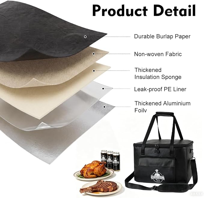 BBQ Blanket for Resting Meat, Reusable Insulated Brisket Resting Bag for BBQ, Meat Resting Bag for Brisket, Pork Shoulder and Turkey, Smoker Accessories, 16 x 10 x 10 Inch, Black