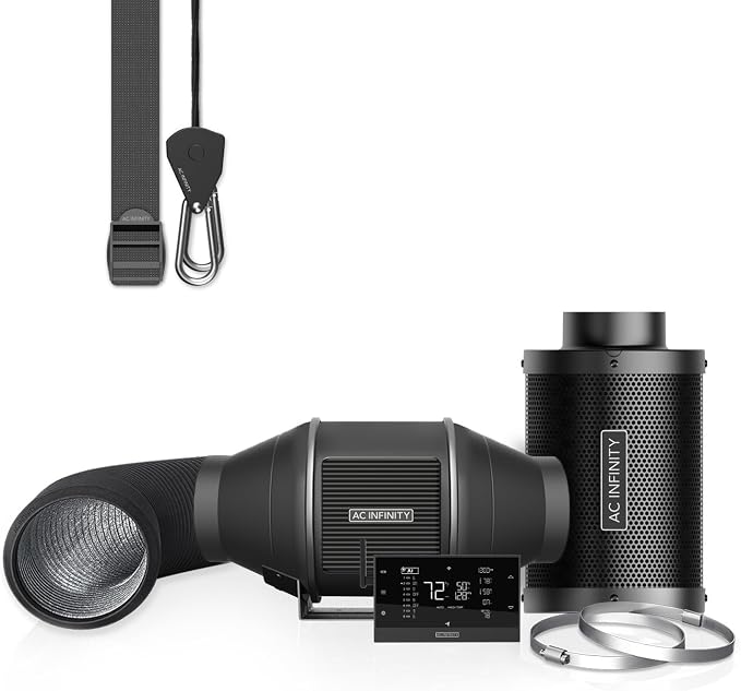 AC Infinity Air Filtration PRO Kit 4”, AI Controller with WiFi App Control. | Inline Fan and Carbon Filter Combo, Cooling and Ventilation System for Grow Tents, Hydroponics, Indoor Gardening