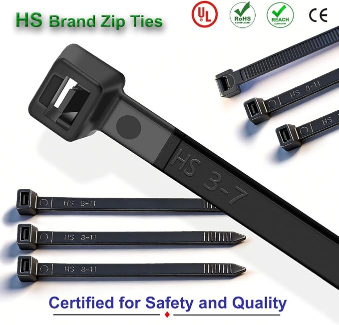 HS Plastic Zip Wire Ties Black Nylon Cable Zip Ties for Fencing Travel Outdoor Purpose, Cable Ties 14 Inch 50 LBS UV Resistant 500 Pieces