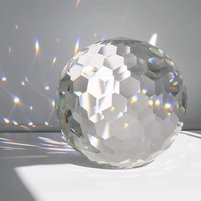 Clear Crystal Suncatcher Ball Prism Glass Sphere Faceted Gazing Ball Rainbow Maker Window Prisms Suncatcher for Window, Sun Catcher(150mm/5.91inch)