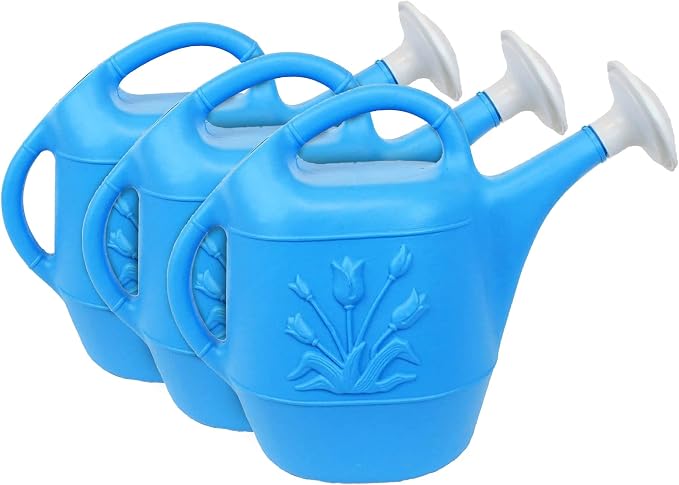 Union Products 63066 2 Gallon Plastic Indoor/Outdoor Watering Can w/Tulip Design for Garden, Potted Plants, & Patio Pots, Caribbean Blue, 3 Pack