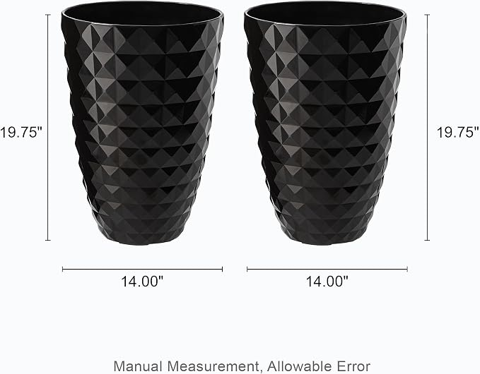 Glitzhome 19.75" H Oversized Tall Planter, Modern Set of 2 Round Tall Black Planters with Drainage Holes, Garden Plant Pots Flower Container for Indoor Outdoor, Front Door, Patio and Deck