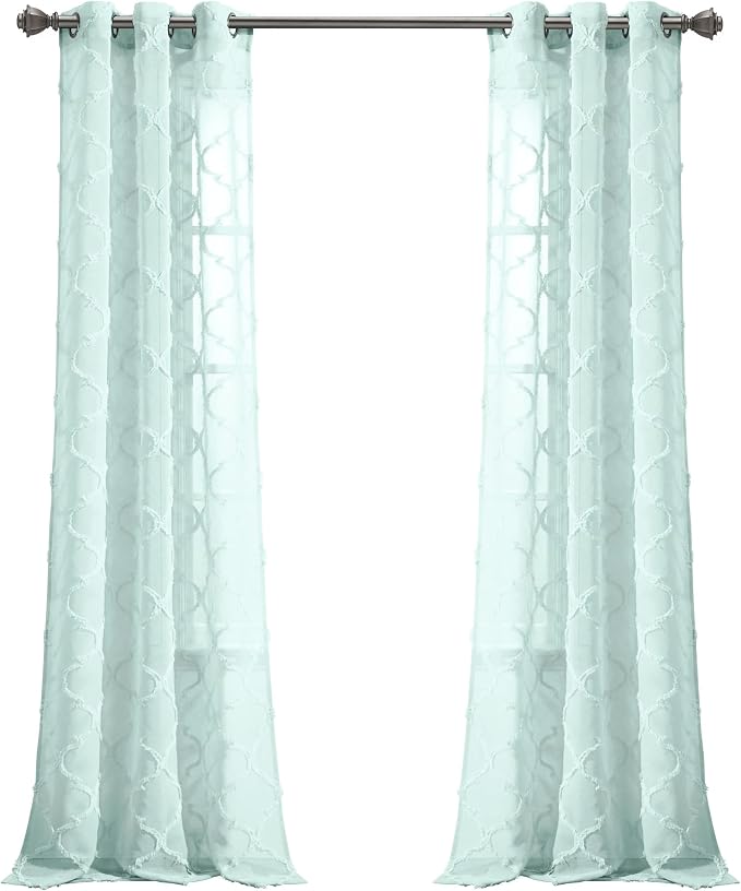 Lush Decor Avon Trellis Grommet Sheer Window Curtain Panels Pair 38" W x 84" L Blue - Sheer Curtains for Living Room - Modern Farmhouse Bedroom Curtains