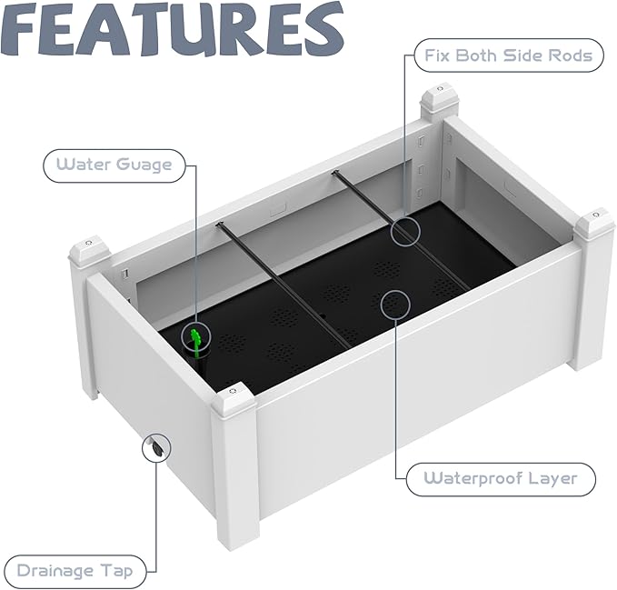 Vixzen Outdoor Resin Raised Planter Box, Rot-Resistant Non-Cracking, Divisible with Drainage Plug for Vegetables, Herbs,Flowers, Fit for Patio,Yard,Balcony (Gray, 30.04 * 17.72 * 12.6)