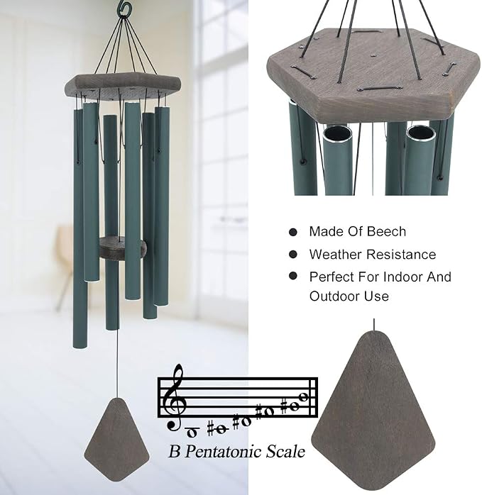 Large Wind Chimes for Outside, 30" Aluminium Wind Chime with Wind Catcher, Outdoor Garden Patio Decoration Windchimes, Classic Zen Gift for Men and Women Green