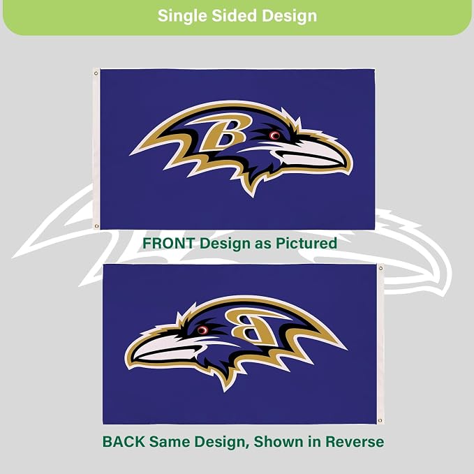 NFL Baltimore Ravens Flag 3 x 5 Outdoor Durable House Flag with Grommets | Sport Team Flag & Banner | Indoor Wall Decor for Room | Works with Flag Poles for Outside House
