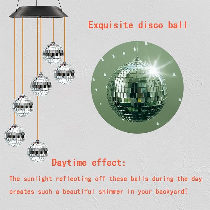 Solar Disco Ball Wind Chime | Hanging Solar Decorative Lights Outdoor for Garden Porch Balcony, Birthday Gifts for Women, Moms, and Grandmothers