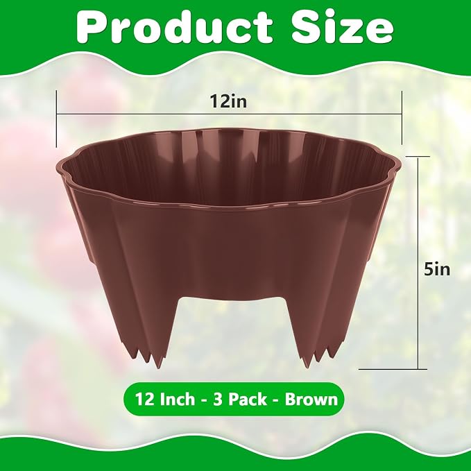 3 Pack of 12 Inch Planting Grow Rings, Planting Protective Round Garden Edging, Keeping Plants Separated, Weed Control and Directing Water to the Roots (12 Inch - 3 Pack - Brown)
