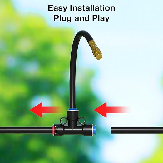 MIXC 1/4" Drip Irrigation System, Adjustable Copper Nozzles (7.8ft Rod Length, 12pcs nozzles and connectors,NO Water Pipe)