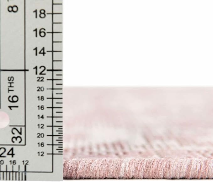 Unique Loom Outdoor Aztec Collection Area Rug - Chalca (7' 10" x 11' Rectangle, Pink/ Ivory)