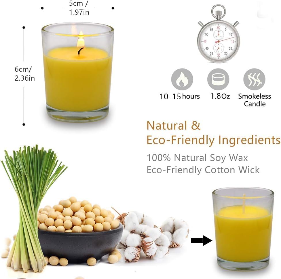 12 Pack Small Citronella Candles Outdoor and Indoor Soy Wax Glass Votive Candles for Party Dinner and Camping - 12 Hours Burn Time - Image 7