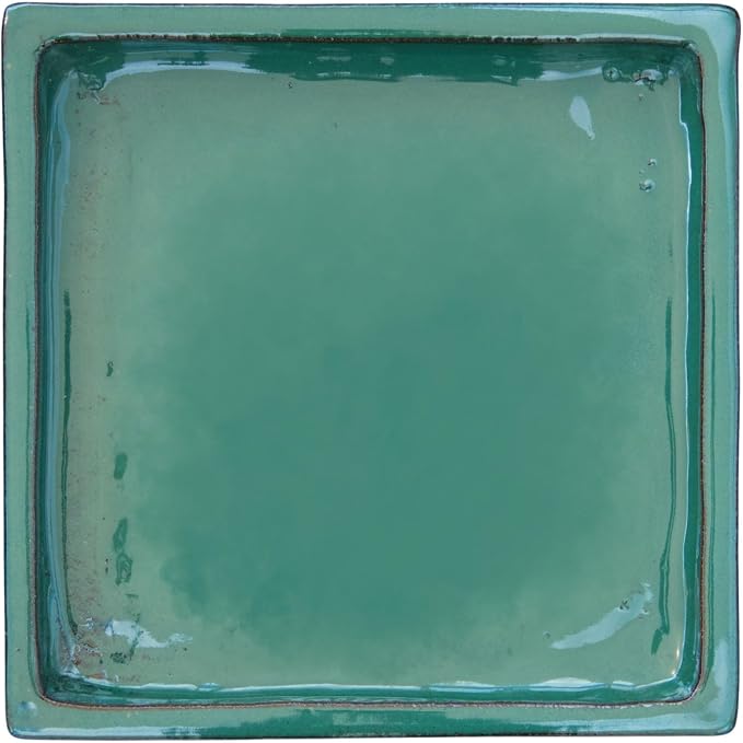 Ceramic 8 Inch Plant Saucers (Pack of 2) - Square Jade Flower Pot Trays - Handcrafted, Durable Planter Bases