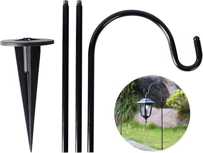 CALIDAKA 4 Pack Multi-Purpose Shepherds Hooks Outdoor Iron Shepherd Hook with Base Adjustable Heavy Duty Garden Hanging Stake for Lanterns Solar Light Plant Hanger Wedding Decor | Includes 4 hooks, Adjustable sections 11.02 18.90 26.77 in, For lights l...