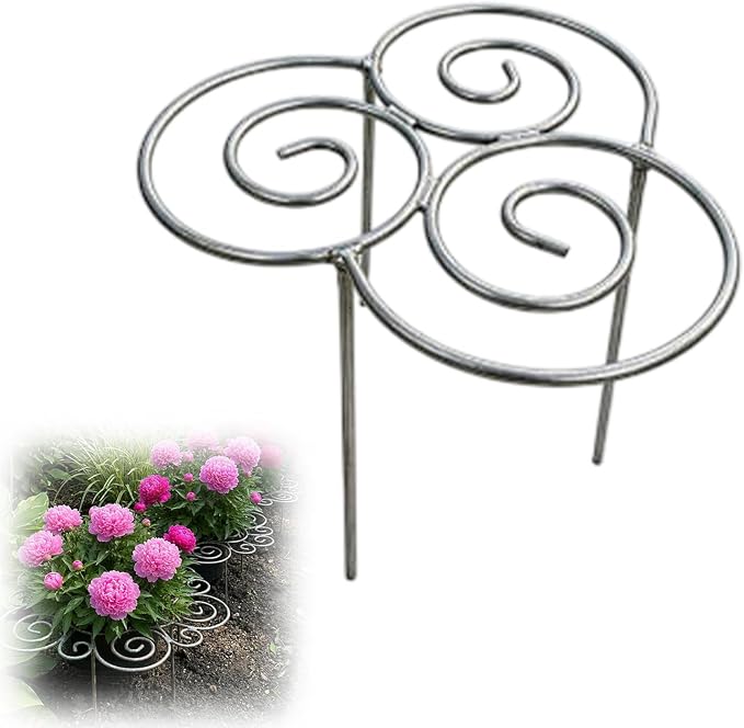 Peony Cages and Supports Support Rings Metal Garden Plant Support Cage Decorative Grow Through Flower Hoops for Peonies Dahlias Roses Hydrangeas Outdoor Plants (Silver,S - 1pcs)