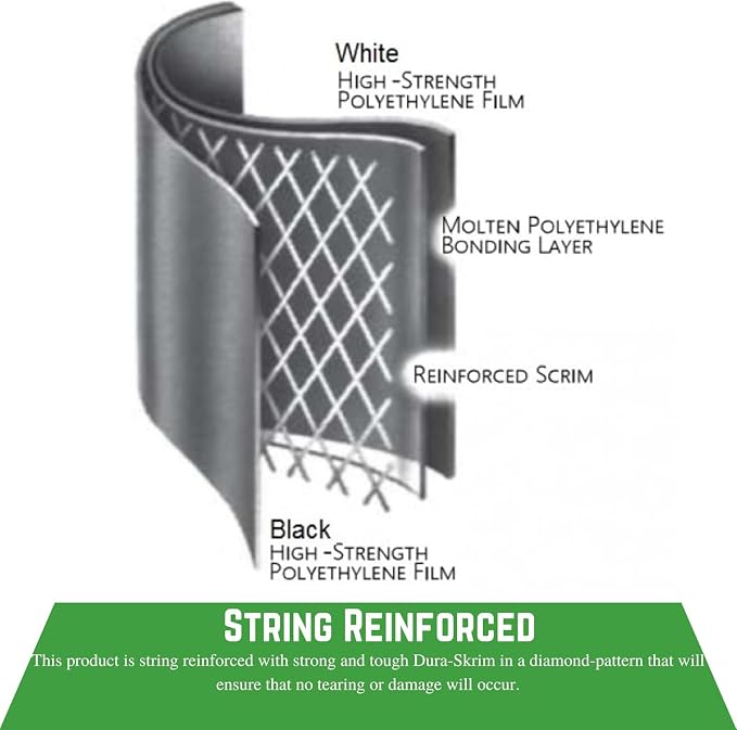 Farm Plastic Supply Dura-Skrim White Hydroponic Plastic Liner 20 mil String Reinforced & UV Resistant - Hydroponic Growing Kit, Hydroponic Liner, Pond Liner, Durasmooth (18' x 100')