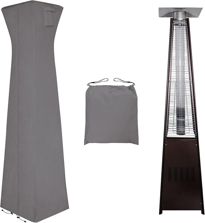 Easy-Going Pyramid Torch Patio Heater Cover with Zipper and Storage Bag, Waterproof Outdoor Heater Cover Dustproof, UV-Resisant, Wind-Resistant (90"H x 23"L x 23"W, Grey)