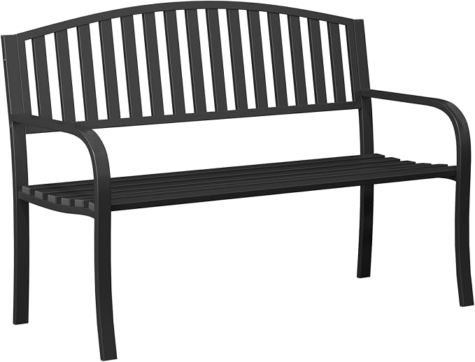 50" Outdoor Bench, Heavy-Duty Metal Frame Graden Bench, Weatherproof Patio Park Bench for Front Porch, Park, Yard, Patio