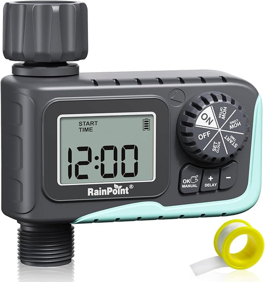 RAINPOINT Sprinkler Timer Outdoor, Water Timer for Garden Hose, Programmable Watering Irrigation Timer with Rain Delay/Manual(Plastic)