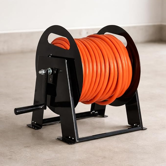 Iron Forge Cable RV Power Cord Reel Metal - Heavy Duty Extension Cord Reel, Holds 50ft 50 Amp RV Wire - Ball Bearing Spin, Powder-Coated Black Steel Frame, Floor or Wall Mountable Base