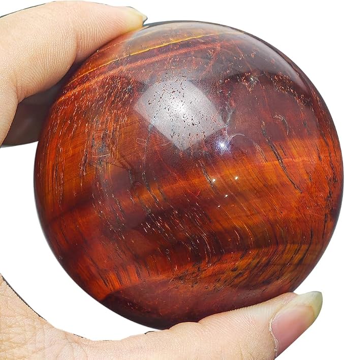 2.4-2.8 inch Natural Red Tiger Eye Crystal Ball with Stand, Hand Polished Quartz Massage Sphere, Reiki Healing Gemstone Ball, Feng Shui Room Desktop Decorative Rock Orb