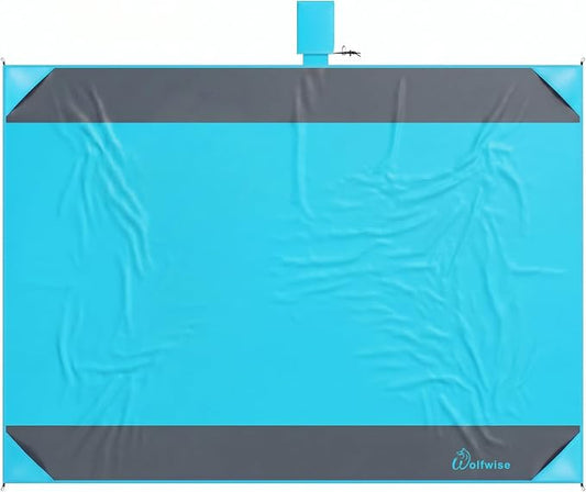 Wolfwise 78" × 81" XXL Beach Blanket, Waterproof & Sandproof Picnic Mat with 4 Sand Pockets & 4 Stakes, Windproof Outdoor Camping Beach Mat, Lightweight, Fits 4 People, Green