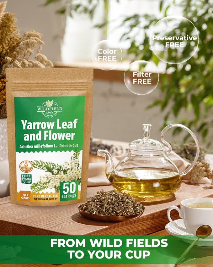 50 Bags Yarrow Herb Dried Yarrow Leaf & Flower Herbal Tea (Achillea Millefolium Tea) - 50 Count 1.5g Bags Herb Tea Milenrama Hojas