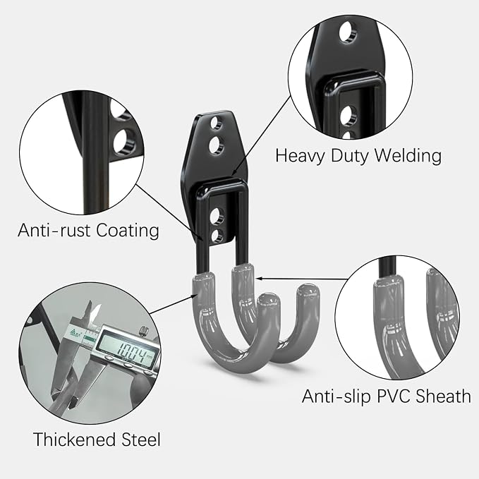 3-H Garden Hose Holder Wall Mount 2 Pack Solid Steel 2.8 Inch,6 Pack 2.5 Inch Compact Hose Hanger Heavy Duty Water Hose Holders for Outside,Gray