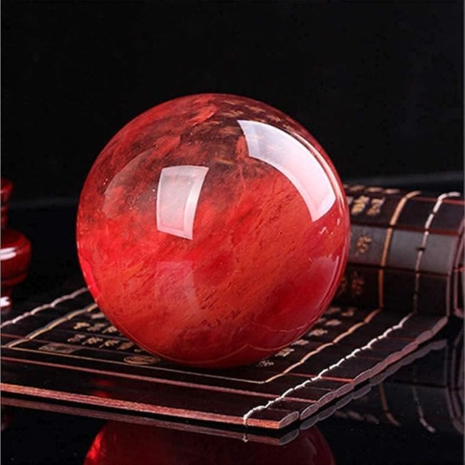 GYKLE 4 Inch Red Crystal Ball with Stand, Large Natural Crystal Ruby Sphere | for Meditation, Healing, Feng Shui, Divination, Home Decoration, Gift Box